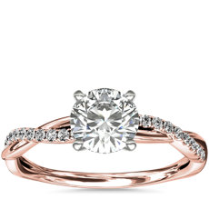 Anillo de compromiso de diamantes pequeño con diseño torcido en oro rosado de 14 k (0,10 ct total)